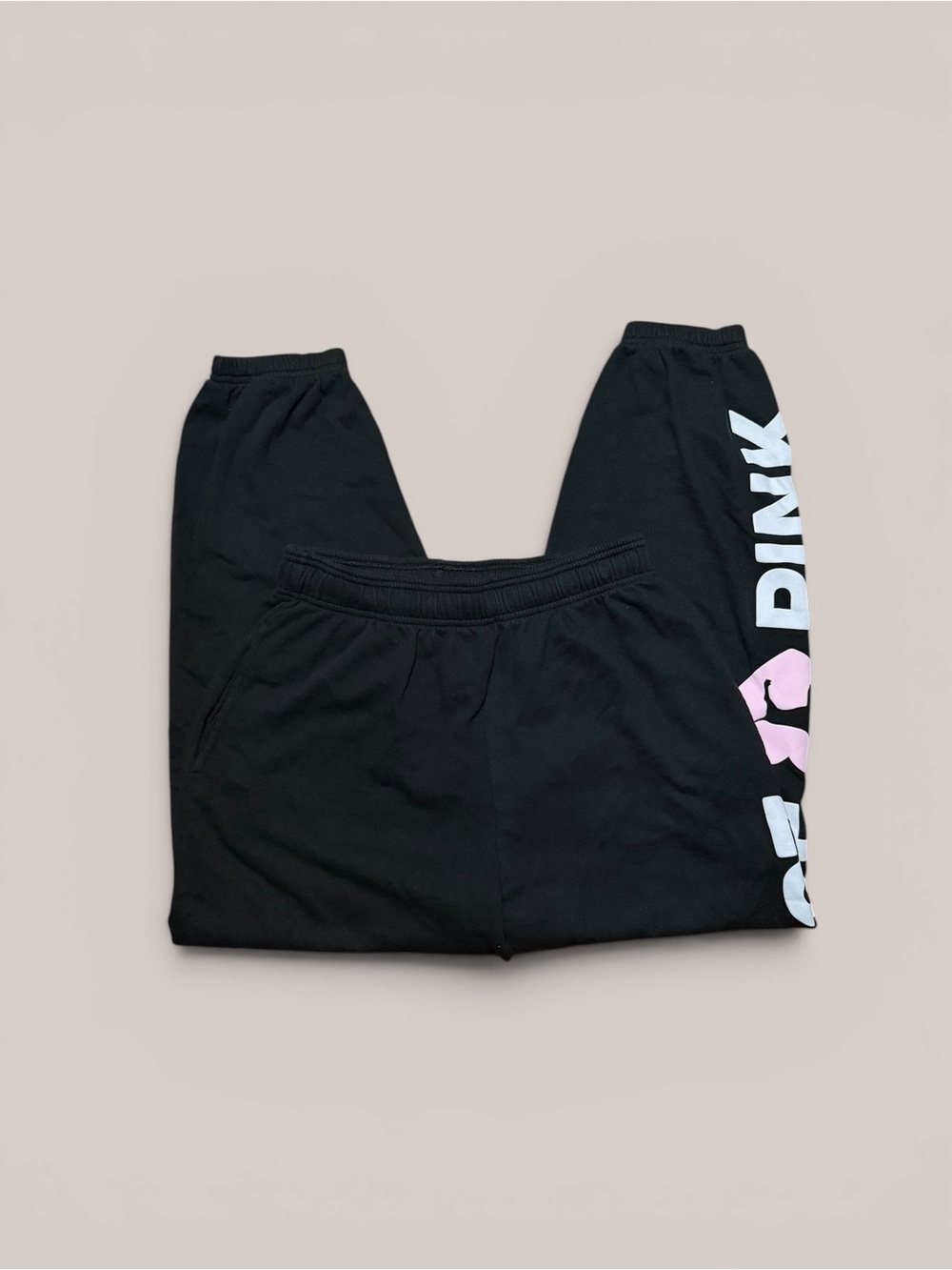 Victoria's Secret PINK Black Sweatpants with Logo and Heart Details on Leg